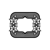Minimalist Floral Frame, Black and White, Retro vector