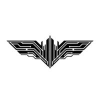 Tech Wings Abstract Circuitry on White, Futuristic Emblem vector