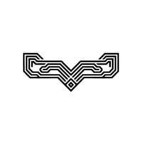 Abstract Geometric WingShaped , Minimalist, Circuit Board , Black and White vector