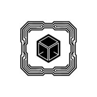 Abstract Circuit Cube Minimalist Tech on White Background vector