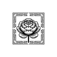 Elegant Black Floral in Decorative Frame, Minimalist Style vector