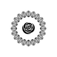 Minimalist Rose and Floral Circle Pattern, Black and White vector