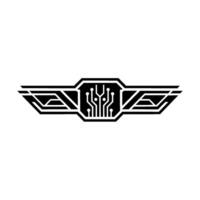 Tech Wings Modern Digital Circuitry on White vector