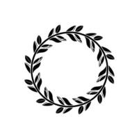Minimalist Black Leaf Wreath on White Background - Elegant Circular vector