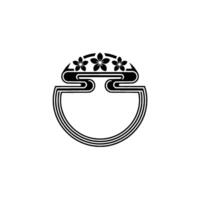 Japanese-Inspired Floral Crest in Black on White vector