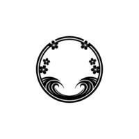 Japanese Cherry Blossom Wave Circular Frame, Minimalist vector