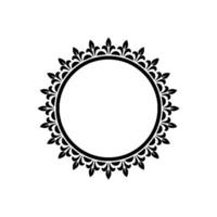 Elegant Black Circle Frame with Decorative Leaf Elements on White Background vector