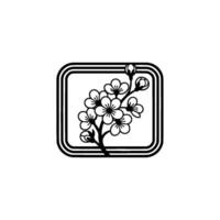 Minimalist Cherry Blossom Illustration in Rounded Frame Serene vector