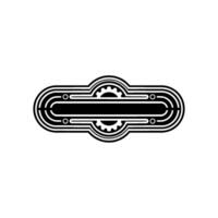 Retro Tech Badge with Gears Black and White Illustration vector