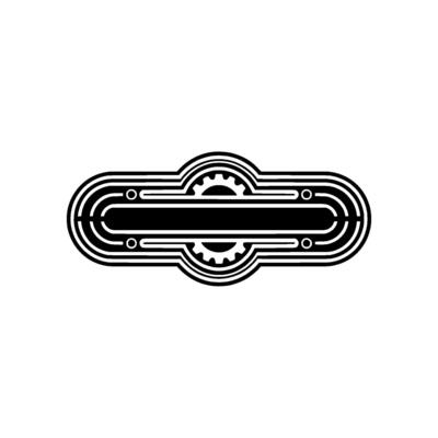 Retro Tech Badge with Gears Black and White Illustration