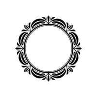Elegant Black Circle Frame with Floral Accents on White vector