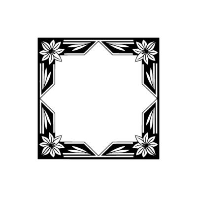 Art Deco Floral Frame on White, Geometric Decorative Border