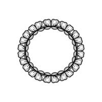 Floral Wreath Circle Frame, Black and White Minimalist - Monochrome vector