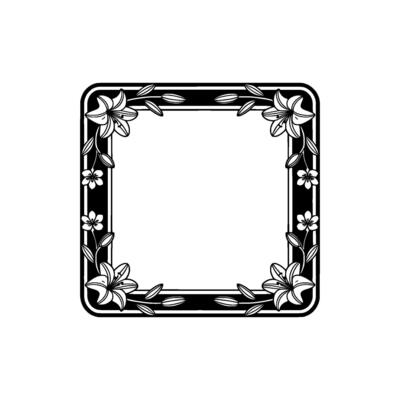Elegant Floral Frame, Black and White, Blank Space