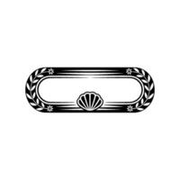 Elegant Oval Frame with Shell and Floral Elements - Black White vector