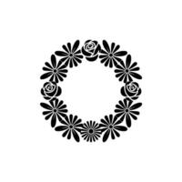 Elegant Black Floral Wreath on White Background, Flowers vector