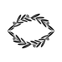 Minimalist Black Botanical Frame, Leaves and Flowers, Elegant vector