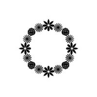 Minimalist Floral Wreath Silhouette - Black and White vector