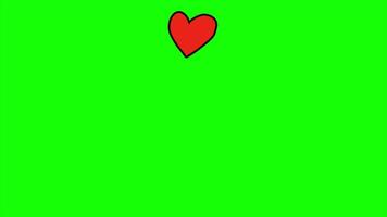 Red heart shape icon hand drawing particles animation on green screen, chroma key motion animated graphic background video