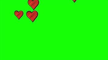 Red heart shape icon hand drawing particles animation on green screen, chroma key motion graphic background video