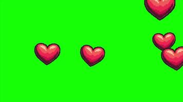 Red heart shape icon hand drawing particles animation on green screen, chroma key graphic background video