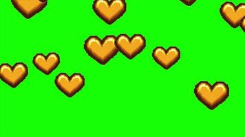 Golden heart shape icon hand drawing particles animation on green screen, chroma key motion animated graphic background video