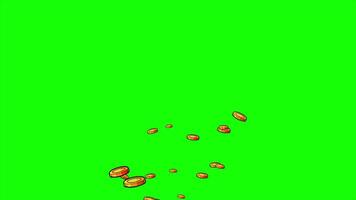 golden coins pixel animation on green screen, Retro 8 bit game style, chroma key motion animated graphic background video