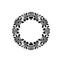 Elegant Black Floral Wreath on White Background, Circle vector