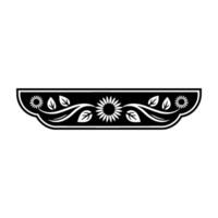 Floral Scrollwork Border Sunflowers and Leaves, Black and White vector