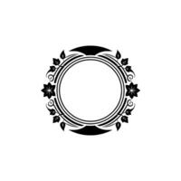 Elegant Circular Floral Frame, Black White, Minimalist vector