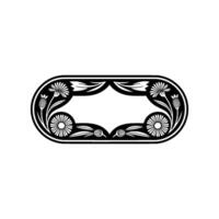 Elegant Floral Oval Frame in Black and White, Decorative Border vector