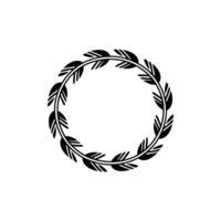 Minimalist Black Leaf Wreath on White Background Element vector