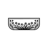 Floral Silhouette Element in Rectangle Frame, Monochrome vector