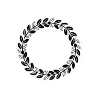 Minimalist Black White Leaf Wreath, Circular Frame vector