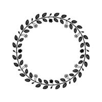 Minimalist Black Leaf Wreath on White Background - Leaves vector