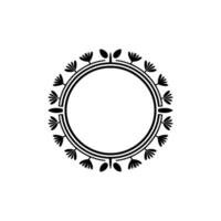 Minimalist Floral Circle Frame, Black White, Element vector