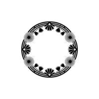 Black White Floral Circle Frame, Minimalist vector
