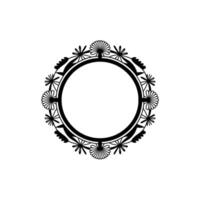 Elegant Floral Frame on White, Circle Border, Black White vector