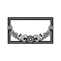 Floral Rectangle Frame Silhouette, Black and White Border vector