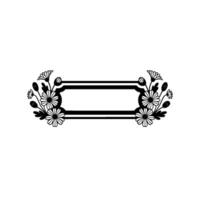 Floral Label Frame, Black and White Line Art, Minimalist vector