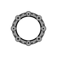 Black White Circular Floral Frame on White, Minimalist Elegance vector
