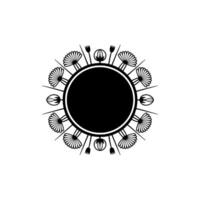 Decorative Floral Circle Frame in Black and White - Minimalist vector