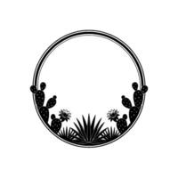 Minimalist Desert Plant Circle Frame - Black and White vector