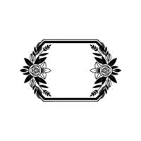Elegant Floral Frame, Black and White, Minimalist, Template vector