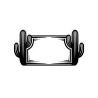 Minimalist Cactus Frame in Black and White - Desert Sign vector