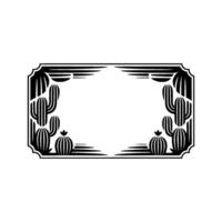 Desert Cactus Border Frame, Black White vector