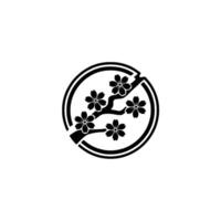 Minimalist Japanese Cherry Blossom Branch in Circle vector