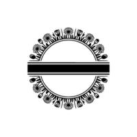 Floral Circle Frame with Text Space - Elegant Black and White vector