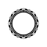 Elegant Floral Shell Circle Frame, Black White, Decorative vector