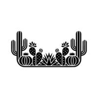 Geometric Desert Cactus Border, Black and White vector